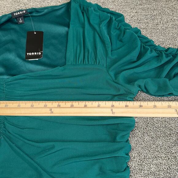 Torrid Mesh Sweetheart Shirred Top Women's Plus Size 2/2X NWT Green Coquette - Picture 8 of 10